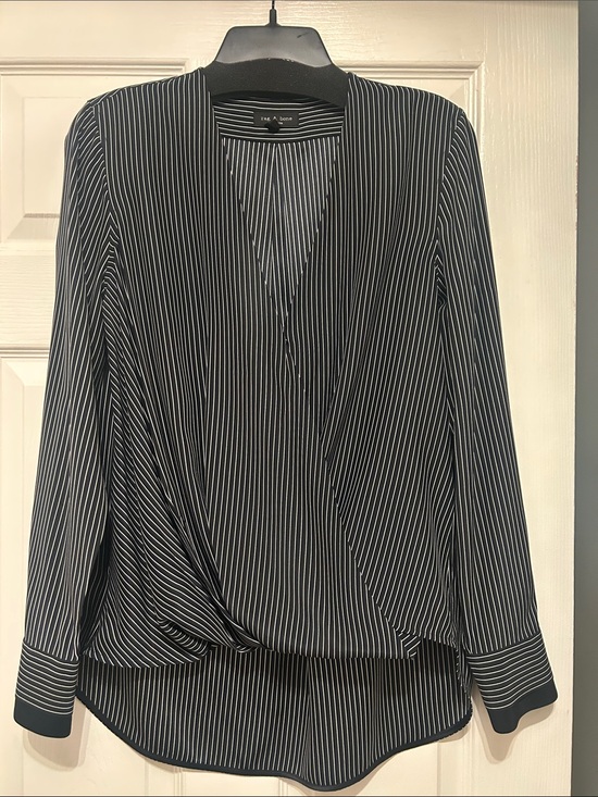 rag & bone Tops - Rag & Bone Black & White Pinstripe silk Wrap Blouse - Women's